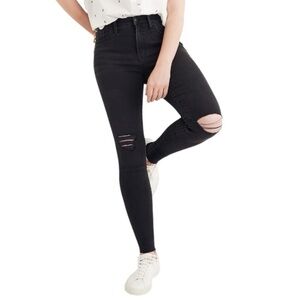 Madewell 9" Mid-Rise‎ Skinny Jeans Distressed Raw Hem in Black Sea Size 26 NWT